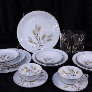 Noritake Wheat Design Dinnerware Set with Gold and White